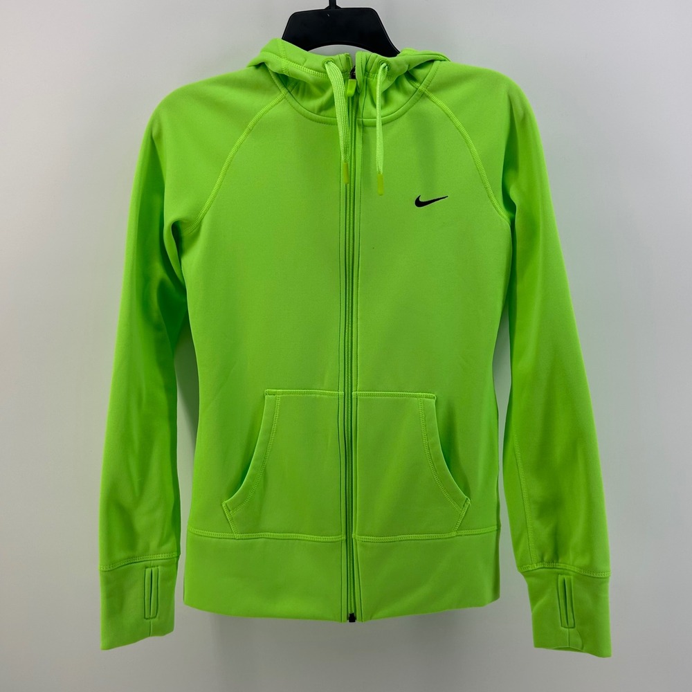 Nike Therma-FIT Full Zip Hoodie Neon Lime Green Fleece Jacket XS 548805-381